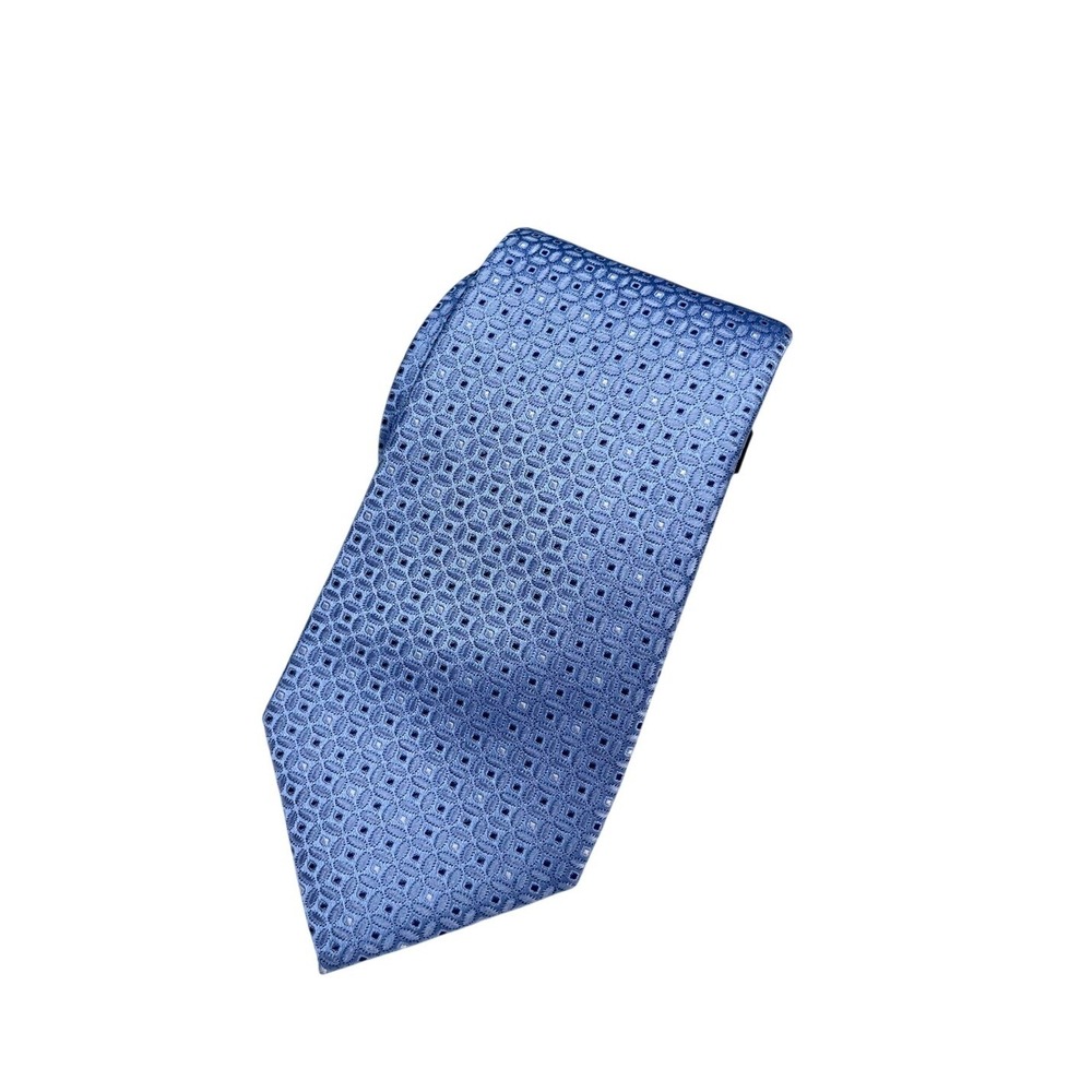 Duchamp London Mens Blue Geometric Micro Pattern 100% Silk Tie in Blue